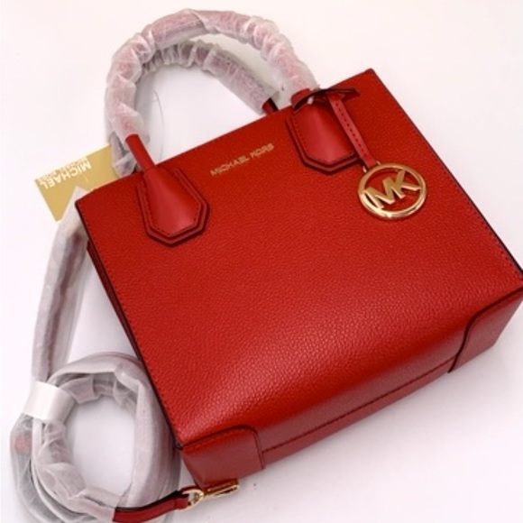 MICHAEL KORS MERCER MEDIUM MESSENGER CROSSBODY FLAME COLOR - Picture 6 of 16